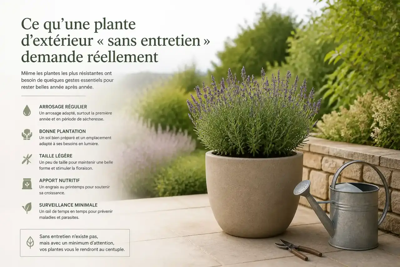 Ce qu’une plante d’extérieur « sans entretien » demande réellement