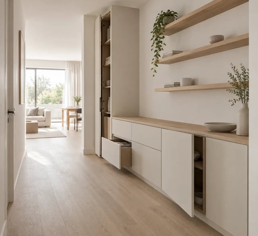 Aménagement d’un petit espace avec des meubles rangement design peu profonds et fonctionnels
