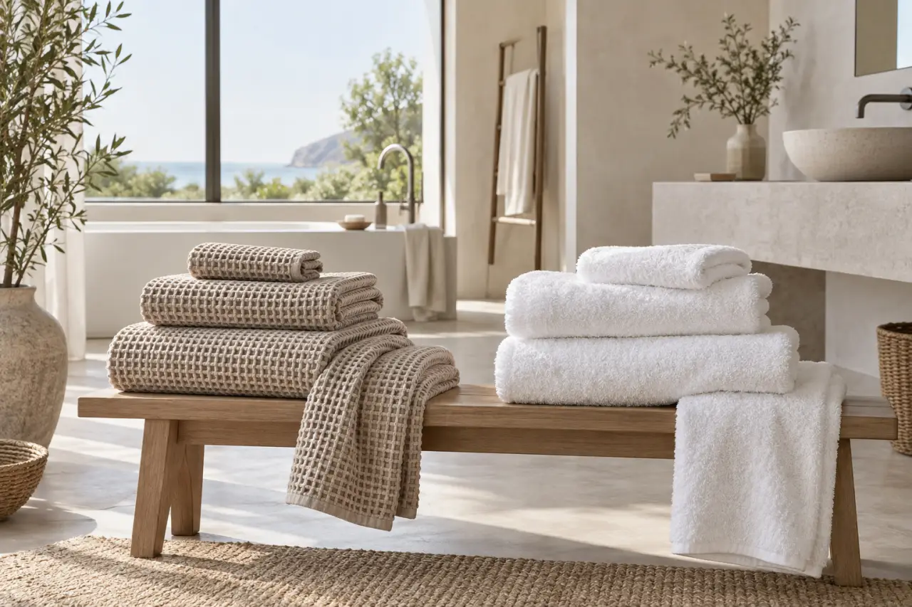 Linge de bain nid d'abeille ou éponge : le choix qui change tout au quotidien