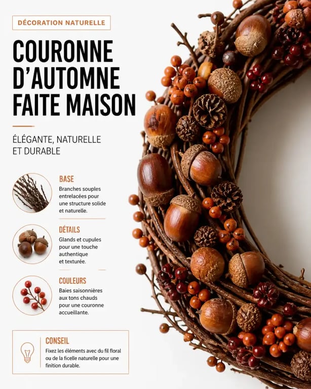 Couronne de porte pour une décoration d'automne fait maison.