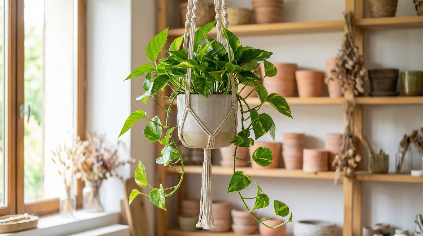 Pothos retombant sur étagère