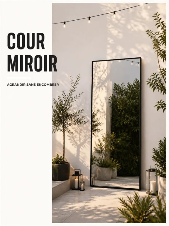 Décoration jardin extérieur pour petite terrasse avec miroir et lanternes