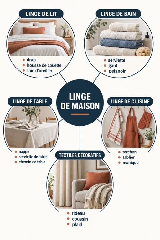 Infographie du linge de maison et de ses principales catégories